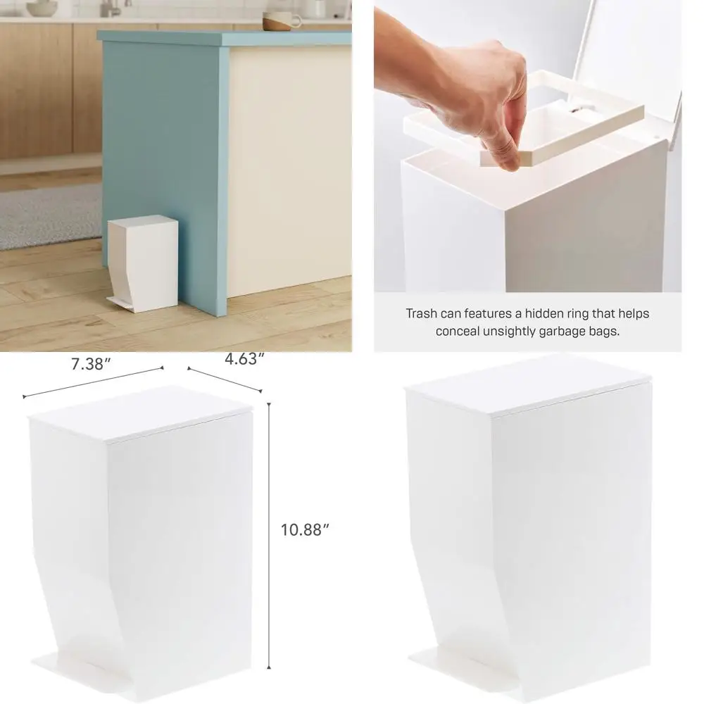 

Compact ABS Waste Bin for Bathroom & Kitchen - White, Space-Saving Trash Can