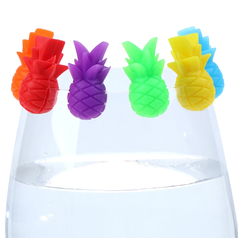 6 Pcs Party Goblets Label Cup Clips Recognizer Pineapple Flamingo Bowknot Flower Design Wine Glass Suction Cup Marker Identifier