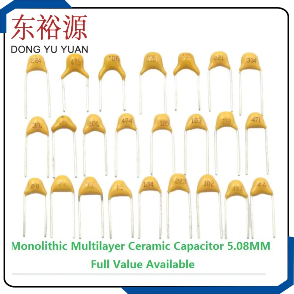 50PCS 15PF 1.5NF 20/22PF Monolithic Multilayer Ceramic Capacitor 100 101 102 103 104 105 106 150 152 200 220 50V 5.08MM 1UF 10UF