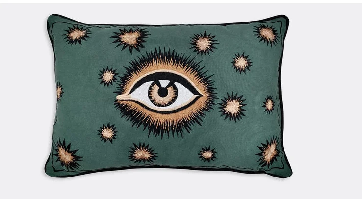 

Eye' cotton embroidered cushion, green Les-Ottomans