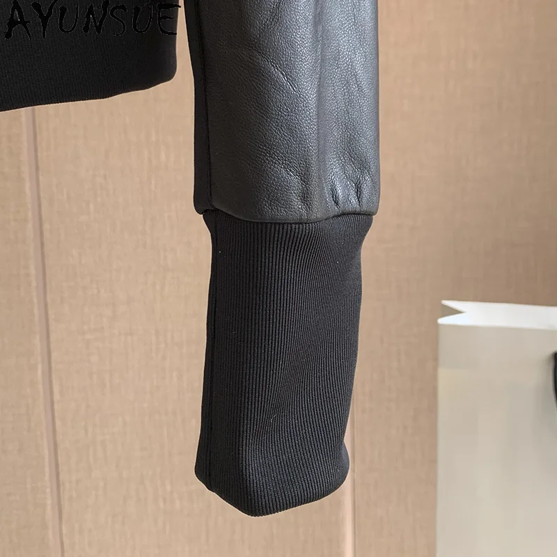 AYUNSUE Vestes en peau de mouton véritable Femme 2025 Automne Mode Patchwork Veste de baseball en cuir Femme Vêtements de haute qualité 가자켓 킹