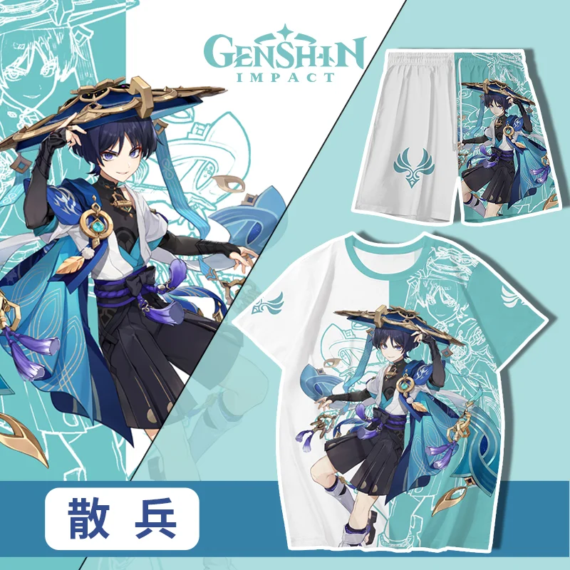 

Popular Genshin Impact T-shirts Shorts Set 3D Raiden Shogun Print Tee Suit Summer Men Women Y2k Tracksuit 2 Piece Cosplay Set
