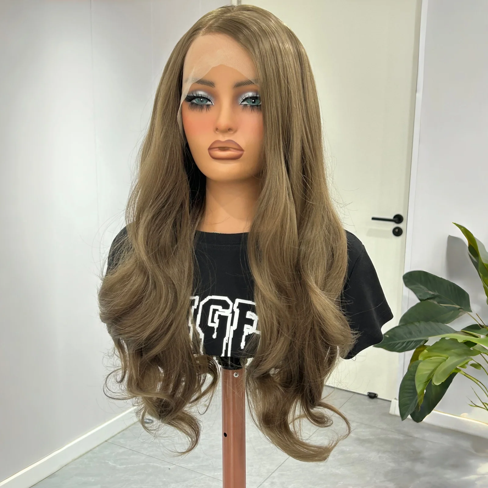 

Long Brown Wavy Wigs for Women Natural Body Wave Synthetic Light Brown Curly 13X4 Lace Front Daily Party Cosplay Heat Resistant