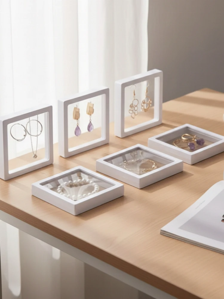 

3D плавающая витрина, полиэтиленовая пленка, коробка для хранения ювелирных изделий, ожерелье, кольцо, серьги, защитный держатель, коллекционный органайзер для монет