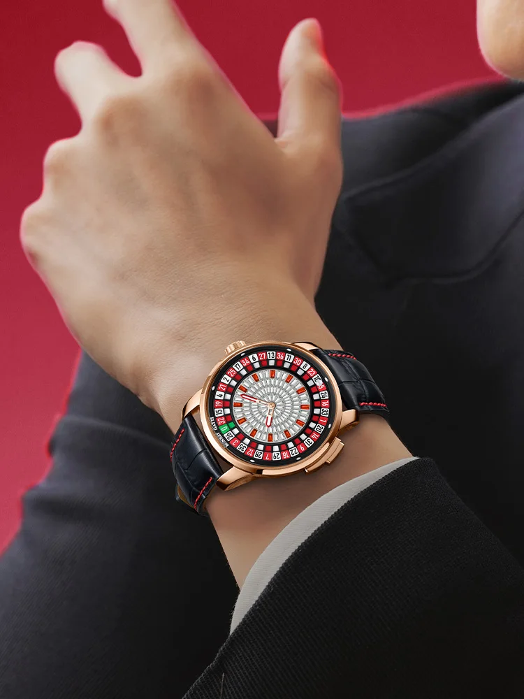 Bonest gatti relógio automático masculino 43mm relógio de pulso mecânico vidro safira luminoso diamante roleta jogo dial