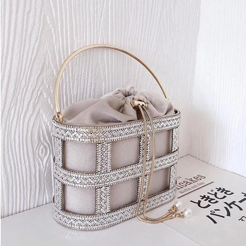 

Luxury Wedding Clutch Bag Elegant Handmade Diamonds Hollow Out Metal Cage Handbag Party Purse High Quality Evening Bag ZD1637