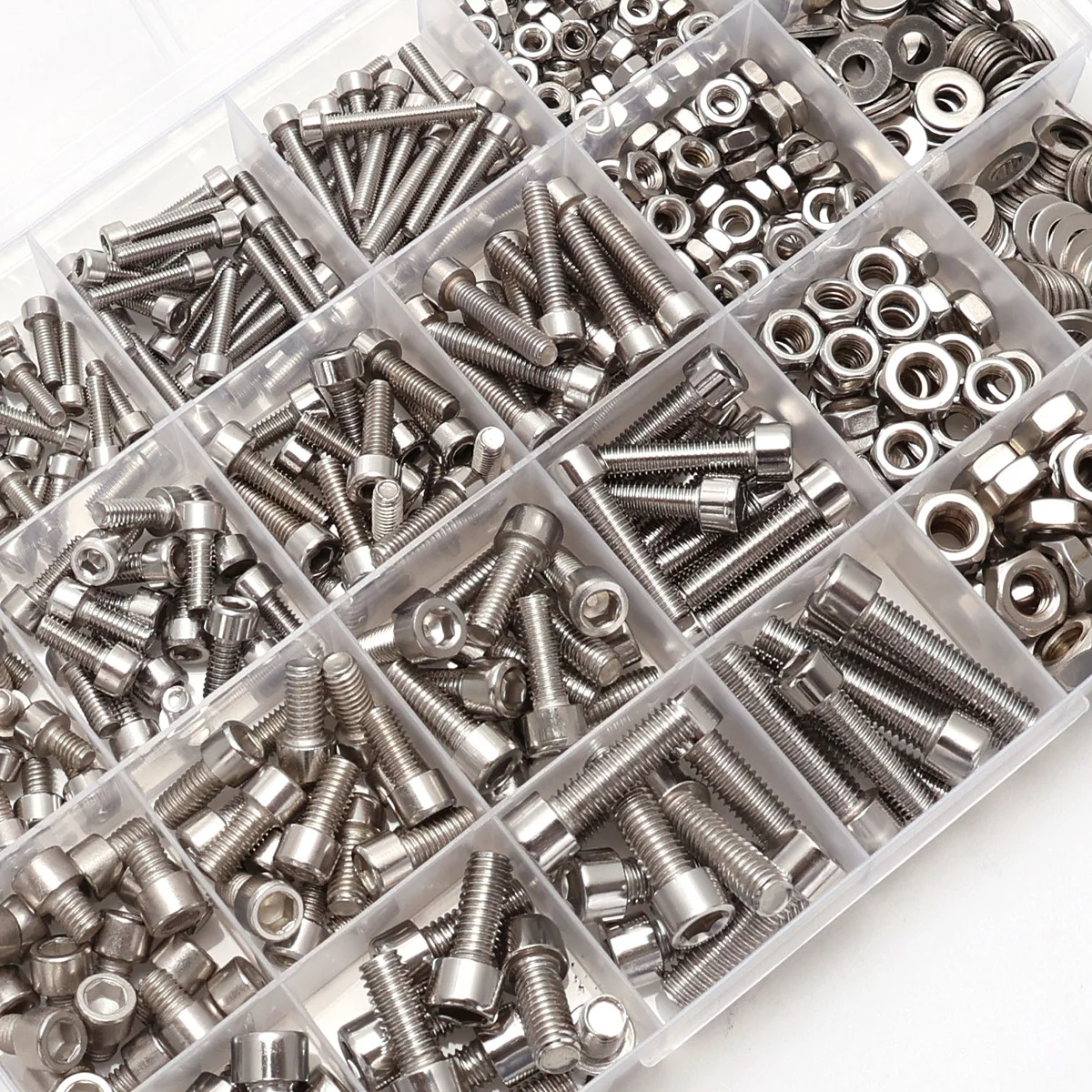 XLGYLPRO 850-piece stainless steel hex nut and bolt combo set - includes flat washers - M3, M4, M5, M6 hex heads, 4 sizes