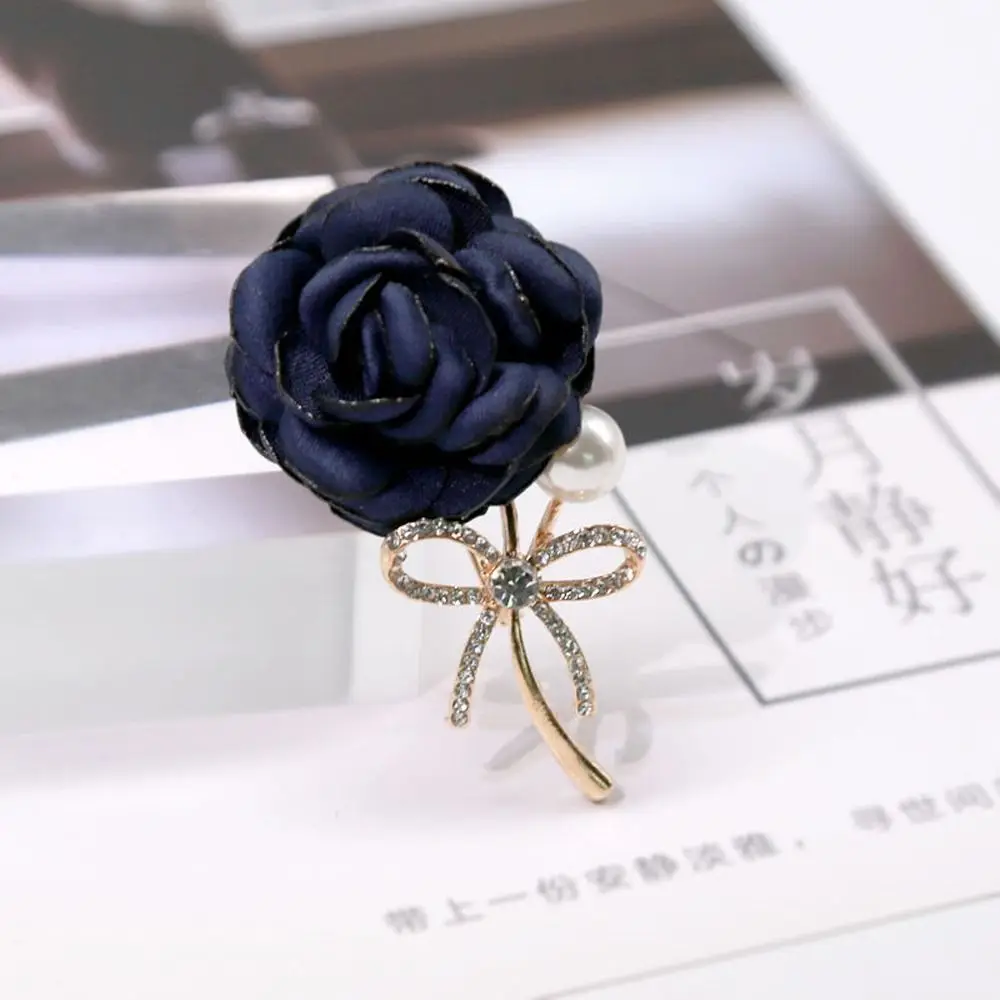 Temperament Charm Rhinestone Fabric Sweater Pin Rose Flower Bow Clothing Accessory Women Brooch Vintage Brooch Fashion Jewelry