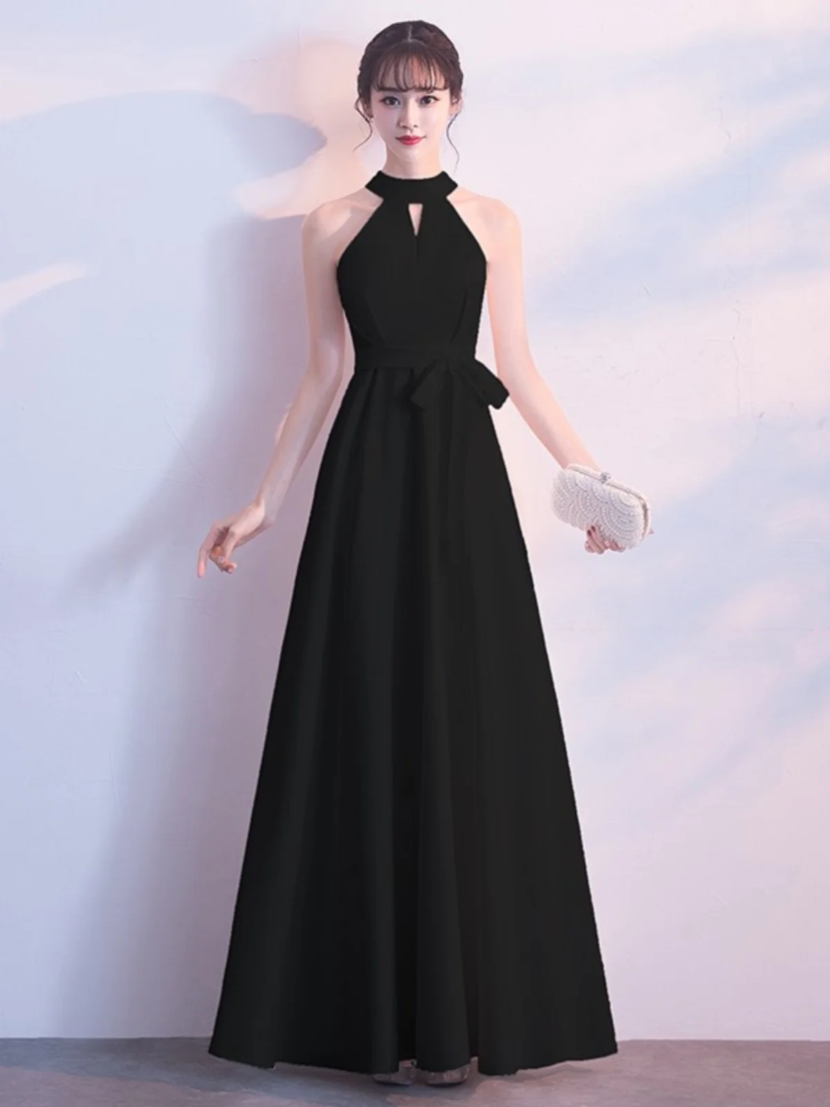 Vestido de Festa Longo Preto E 2023 Novo Estilo para Anfitriã com Decote ter, Modelagem Ajustada, Estilo Coreano, C...