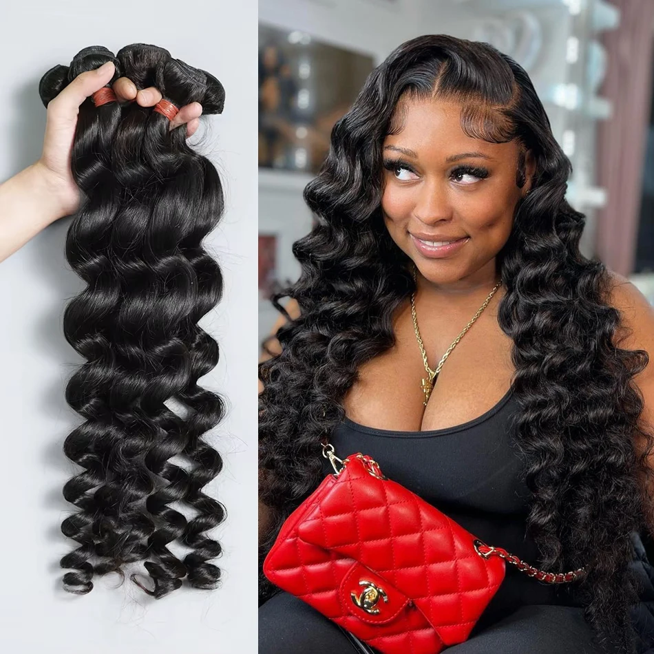30 36 بوصة 4 حزم صفقات لحمة بالجملة البرازيلي موجة فضفاضة الخام عذراء غير المجهزة 100% شعر الإنسان ملحقات مجعد المياه