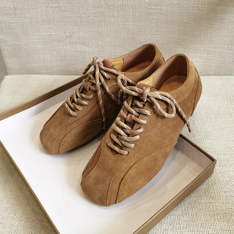 2026 New Women Pumps Cow Suede Sneakers Flats Platforms Cross-tied Fashion Sport Shoes Woman Comfort Casual Shoes Flats Sneakers