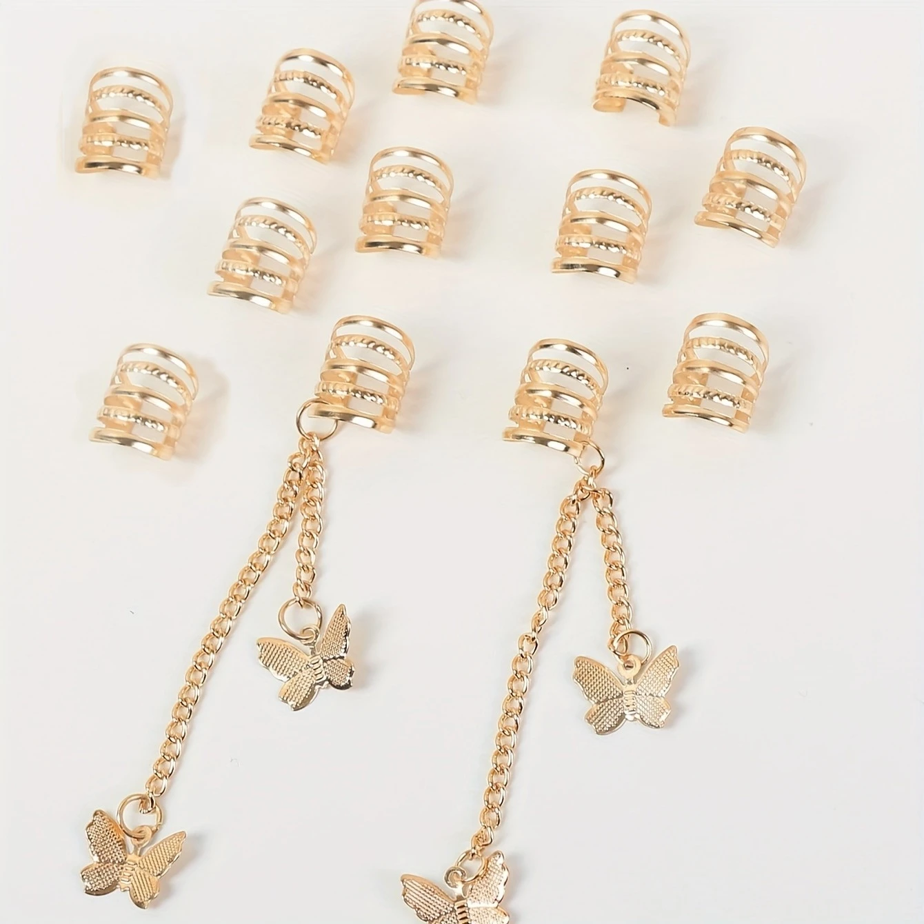 12pcs Hippie Style Butterfly Tassel Hair Beads and Rings for Girls Dreadlock Hair Accessories Loc Hair Jewelry for Braids