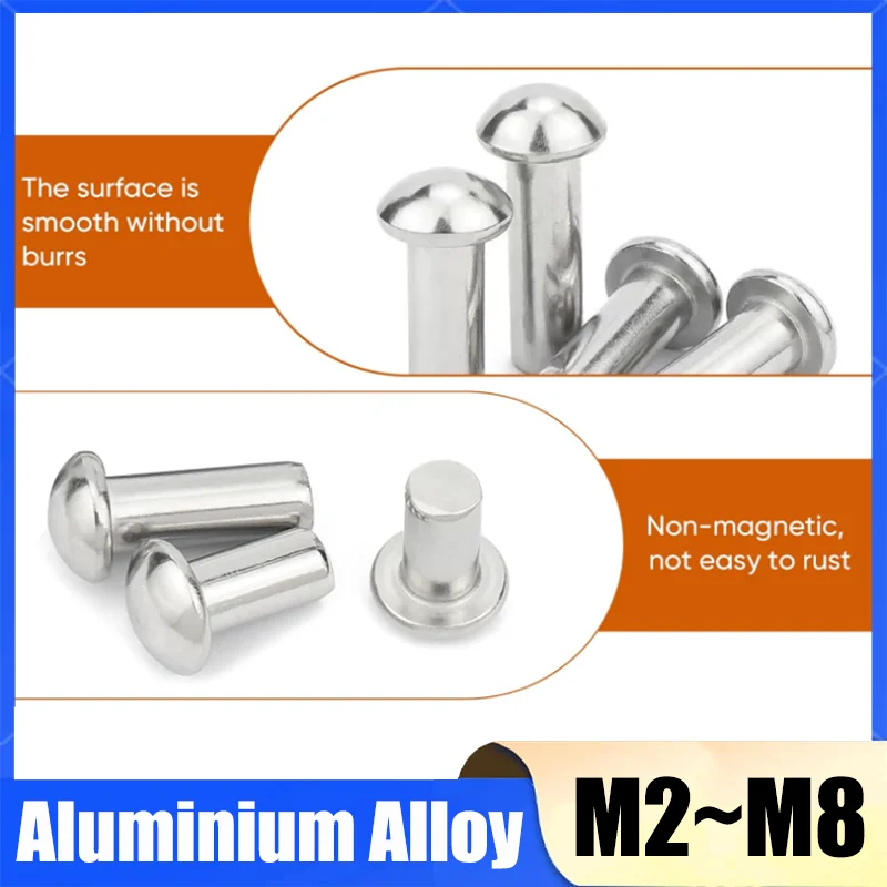 10~200Pcs M2 M2.5 M3 M4 M5 M6 M8 Aluminium Solid Button Semi Dome Round Head Percussion Punch Self-plugging Rivet