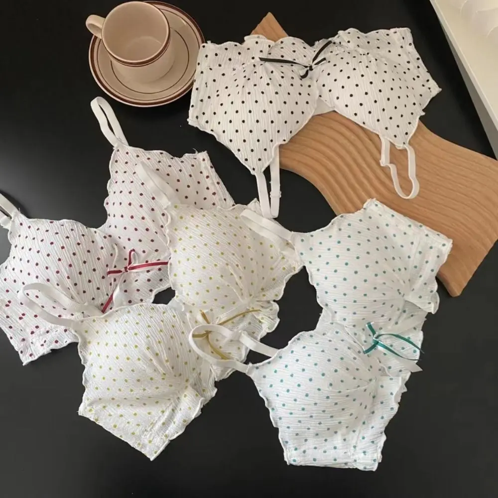 

Fashion Mesh Dot Wireless Deep V Bra Shockproof Anti-sagging Brassiere for Women Lingerie Sweet Push Up Underwear Summer