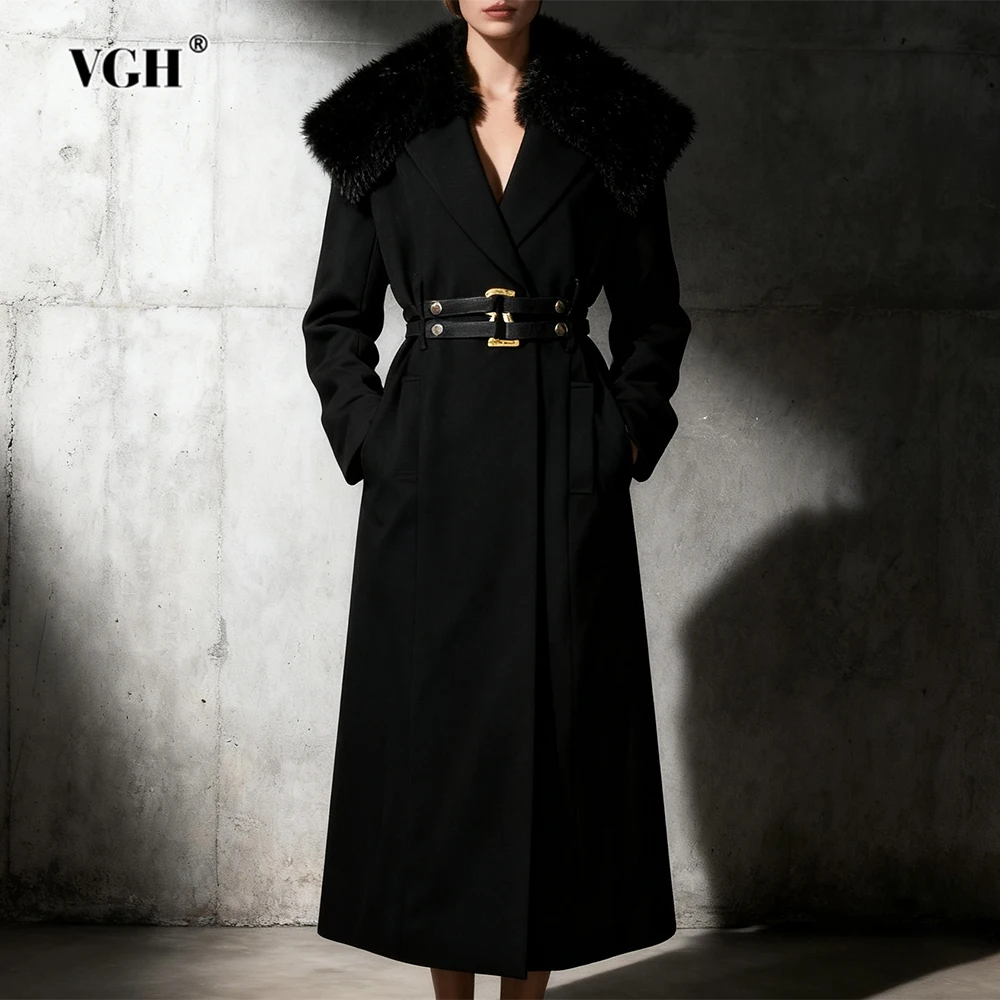 

VGH однотонные темпераментные утягивающие куртки с поясом для женщин с v-образным вырезом и длинным рукавом, осенняя теплая повседневная куртка, женская мода, новинка