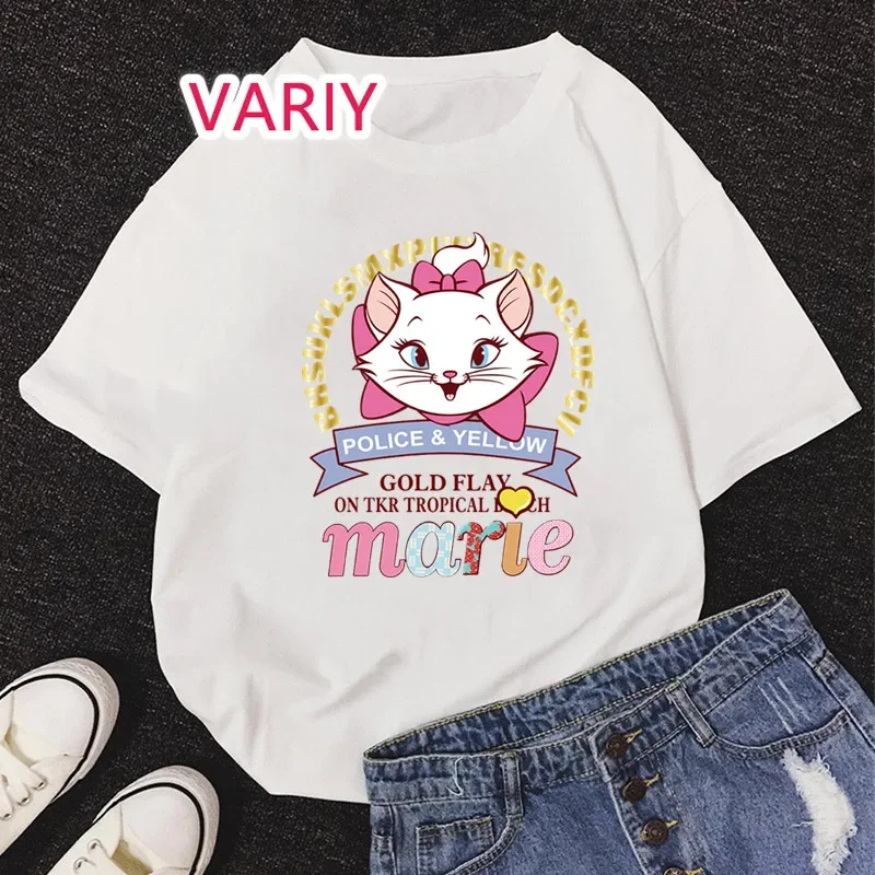 T Shirt Women Marie Cat Print Summer Tshirt Aristocats Basics Clothes Short Sleeve Summer Fashion Female Top Streetwear Gift