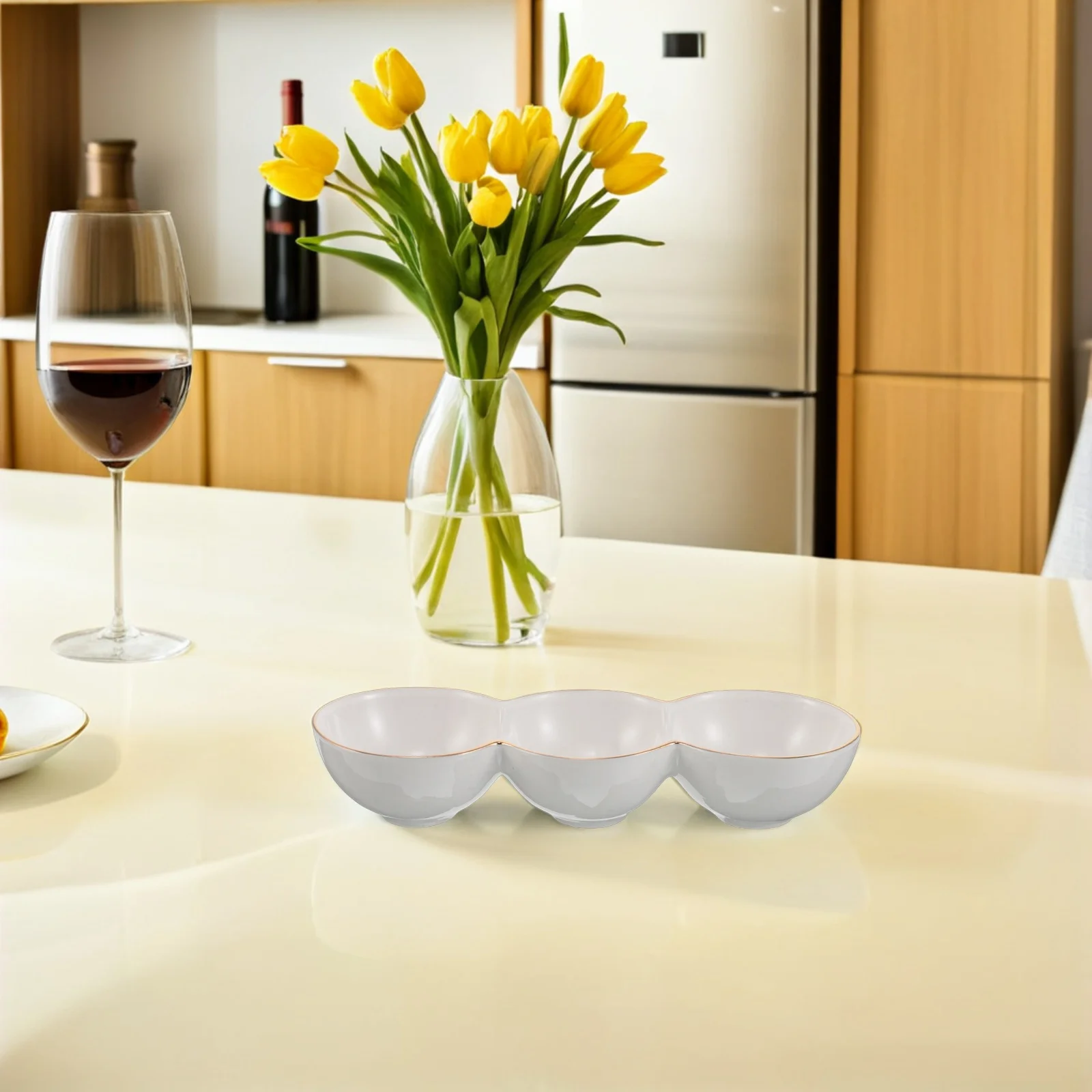 

Ceramic Divided Sauce Dish 3 Compartments Porcelain Seasoning Bowl for Korean Bbq Sushi Party Condiment Tray Small Dipping Plate