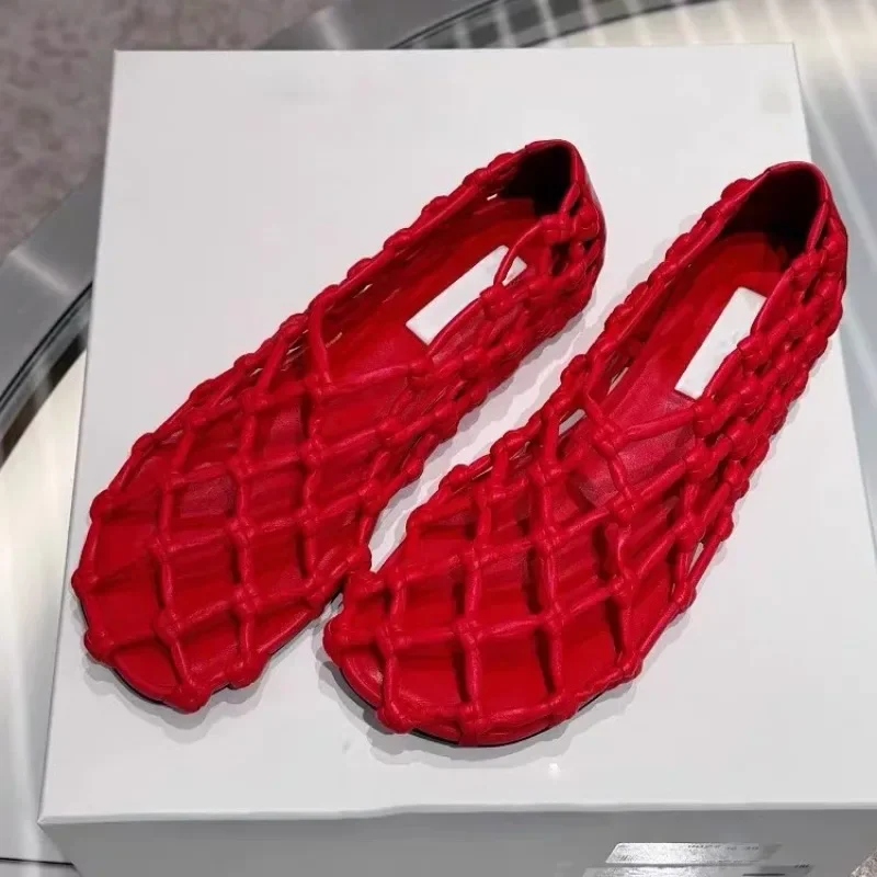 Damen Jelly Flats Schuhe Mesh Ballett Square Toe Slip-On Flats Leichte Casual Slides Damen Sandalen Atmungsaktive Strandsandalen