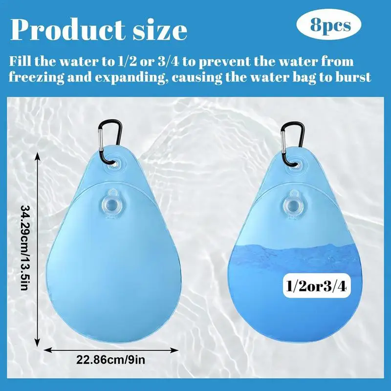 Sacos de água da piscina 8x sacos de piscina para fechar com gancho pesados sacos de peso de fechamento da piscina sacos de água à prova de vento para o inverno