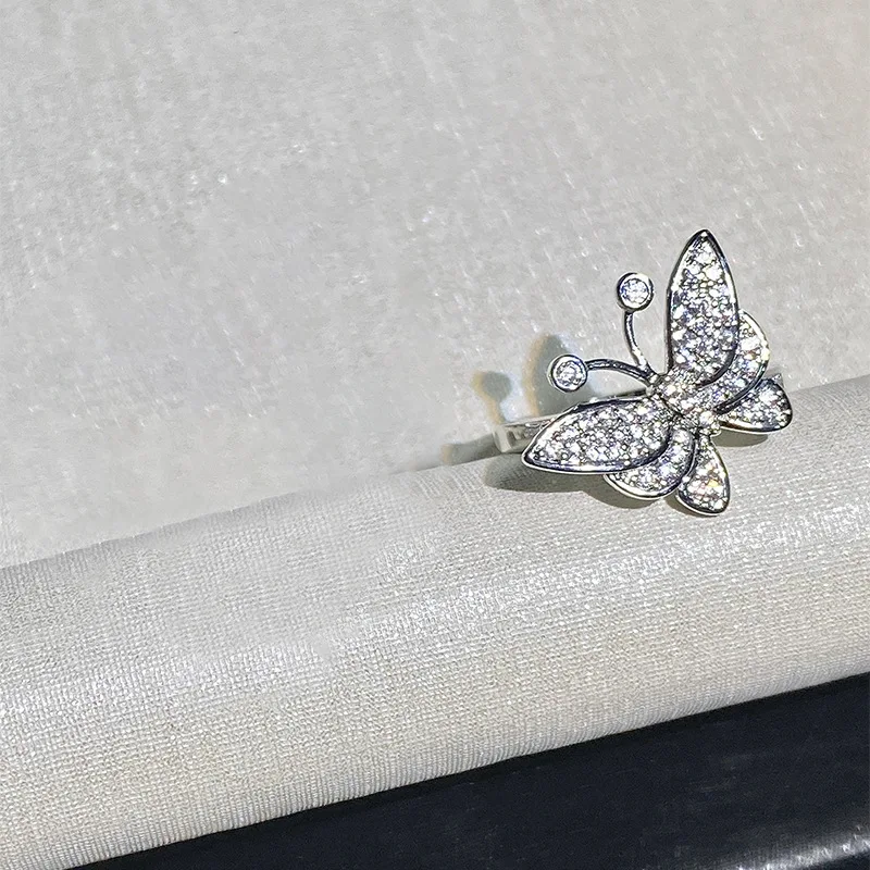PANJBJ 925 Sterling Silver Butterfly Set A Rings For Women Zircon Personality Grace Jewelry Banquet Gift Dropshipping