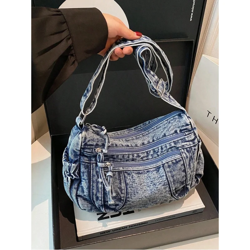 

New Casual Chic Soft Jeans Multi-Layer Crossbody Bag With Multiple Pockets, Versatile Commuter Large Capacity Women's Shoulder B