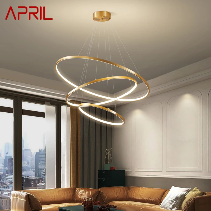 

APRIL Nordic Copper Pendant Lamp LED Luxury Gold Simple Ring Brass Hanging Light Decor For Home Living Room Hotel