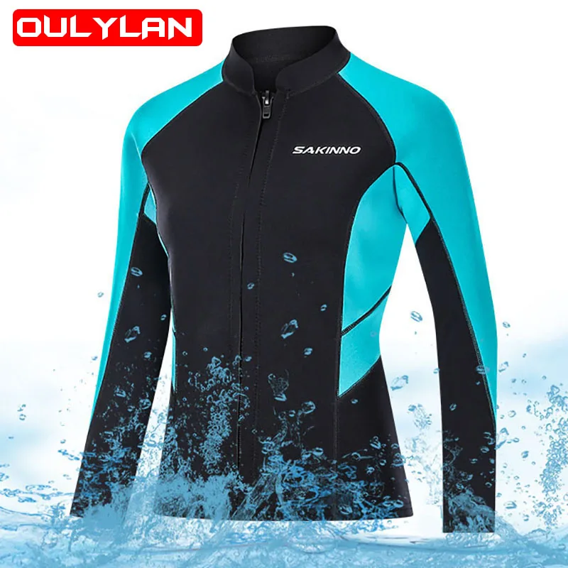 Oulylan 2MM Neoprene Wetsuit Top Women Split Swimming Surfing Jacket Women's Warm Sunscreen Water Sports Diving Top for Ladies