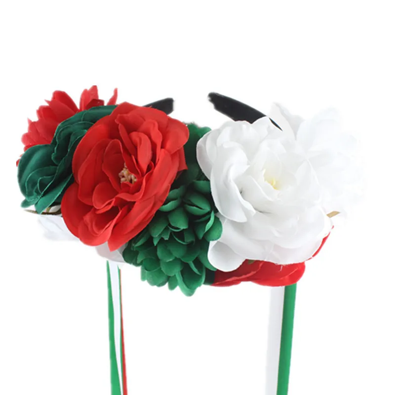 Fashion Popular Red Green White Flower Streamers Headband Christmas Party Decoration Dance Performance Props