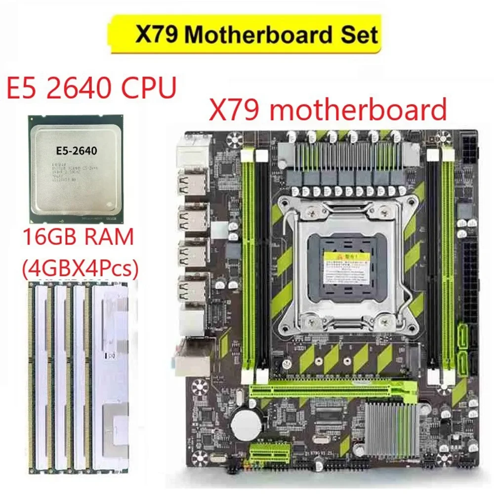 X79 Moederbord Set Xeon E5 2640 CPU E5-2640 met LGA2011 Combo's 4 Stuks X 4GB = 16GB Geheugen DDR3 RAM PC3 10600R 1333Mhz