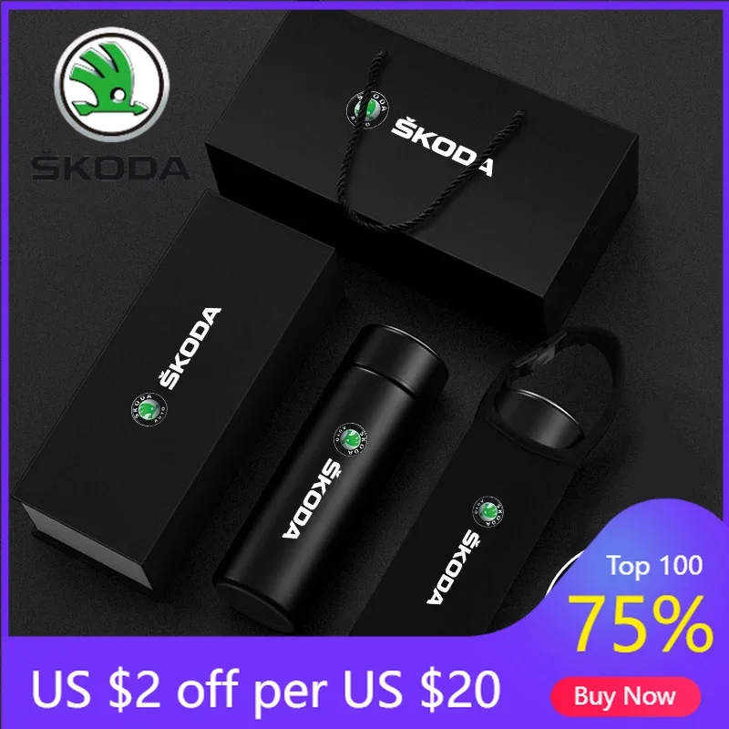 

2026 Hot 500ml Portable Car Smart Thermos Bottle For Skoda Octavia MK2 MK1 2 3 A4 A5 A6 A7 A8 Fabia Karoq Superb Rapid Kamiq Sca