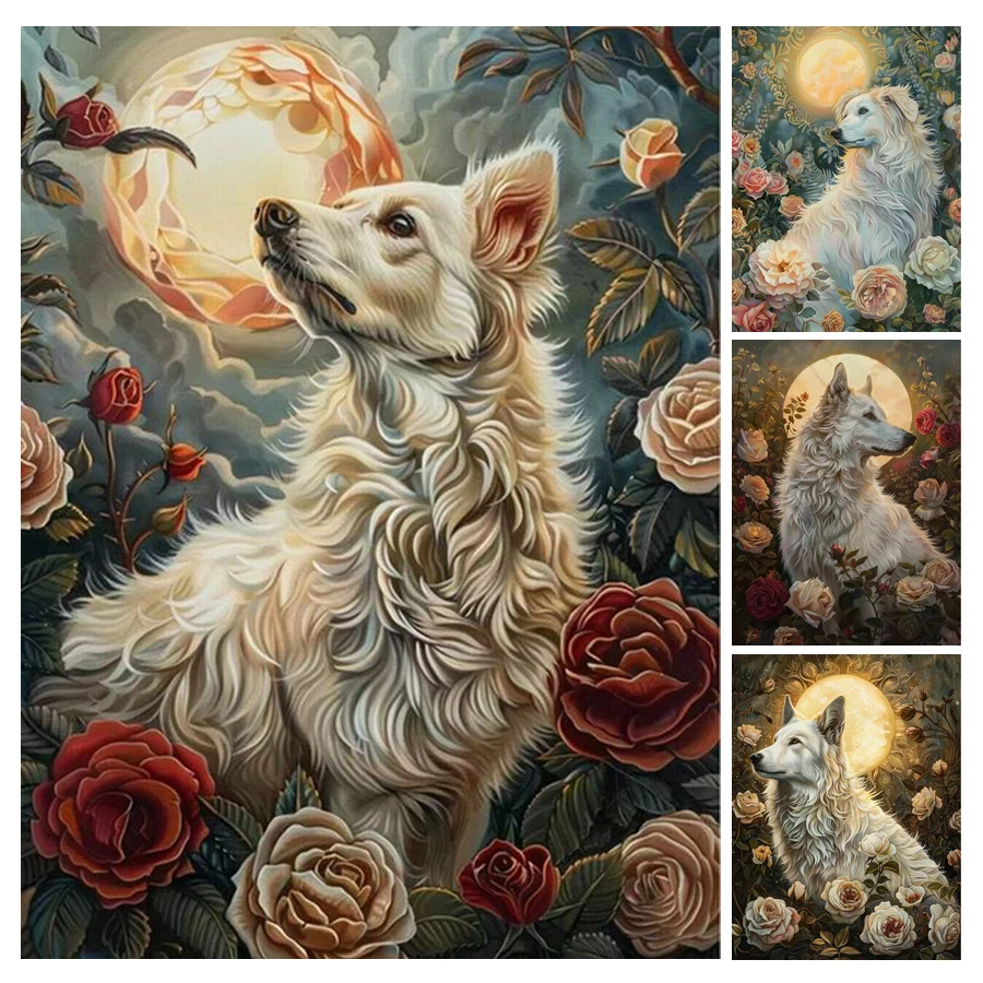 Diy Full Mosaic Art Painting Kits New Collection 2024 Moon Wolf Rhinestone Embroidery Animals Diamonds Picture Wall Decor