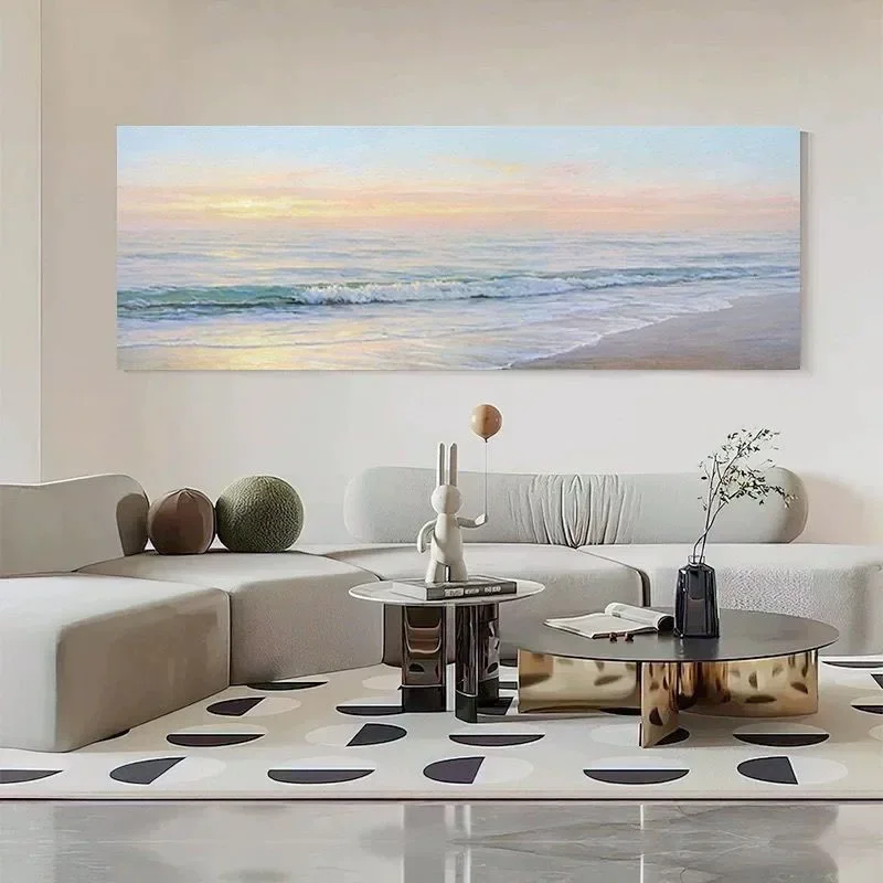 

Handmade sunrise sea view living room background wall decorative painting, banner bedroom bedside