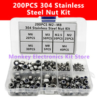 200PCS/1 Set DIN985 Hex Nylon Insert Self Lock Nut Nylock Locknut Assortment Kit M2 M2.5 M3 M4 M5 M6 M8 304 Stainless Steel