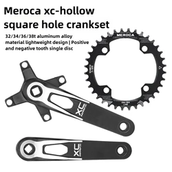 MEROCA XC Mtb Cranks Square Hole Crankset with Positive Negative Tooth Chainring 32/34/36/38T 104/64BCD 170mm Hollow Lightweight