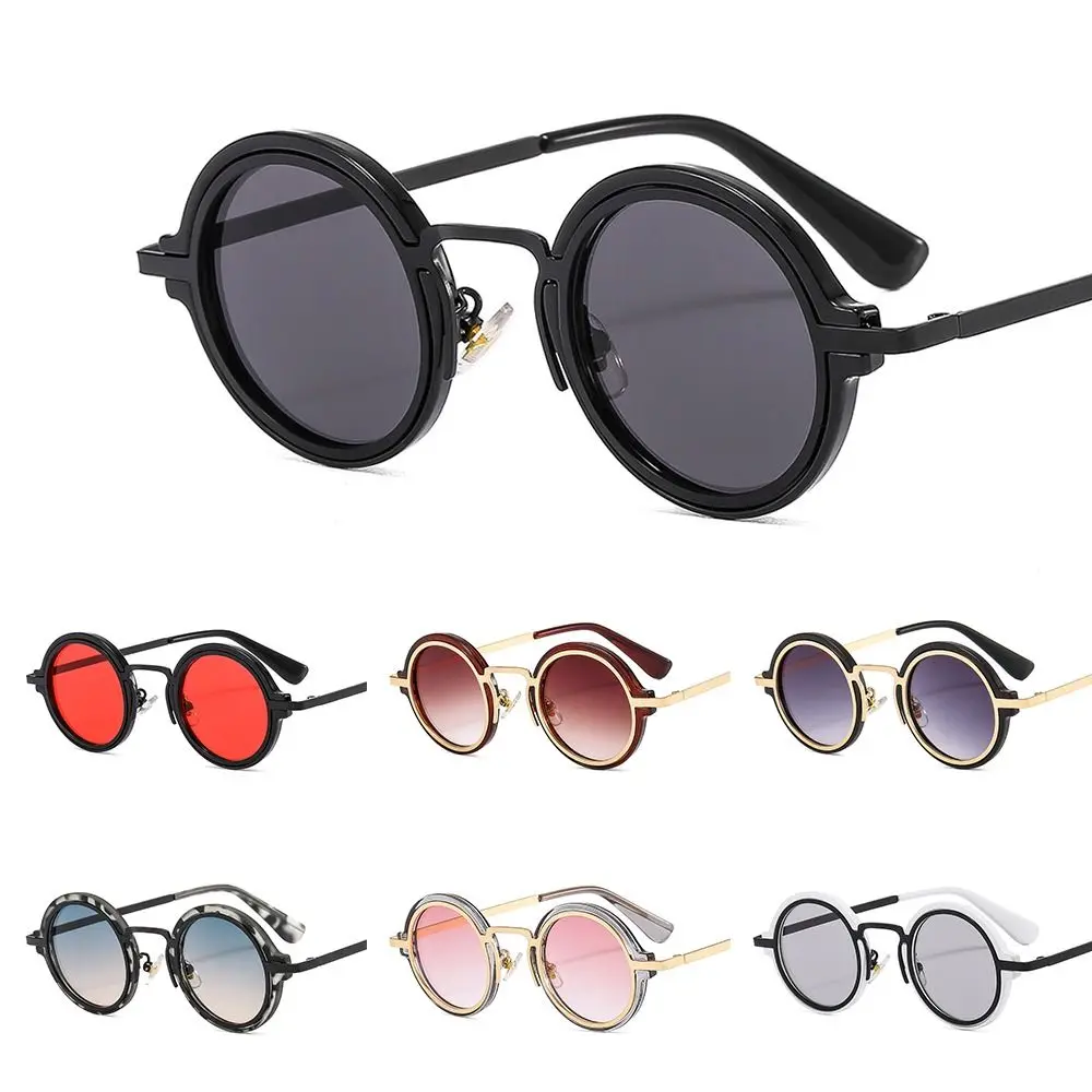 Round Frame Punk Style Sunglasses Hip-Hop UV Protection Metal and PC Hybrid Frame Sun Glasses Metal Frame Shades for Women & Men