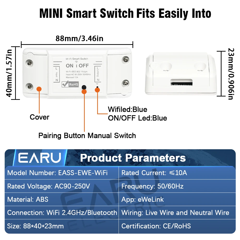 eWeLink App 10A DIY Mini WiFi Smart Light Switch Breaker Module Timer Relay Voice Wireless Remote Control for Alexa Google Home