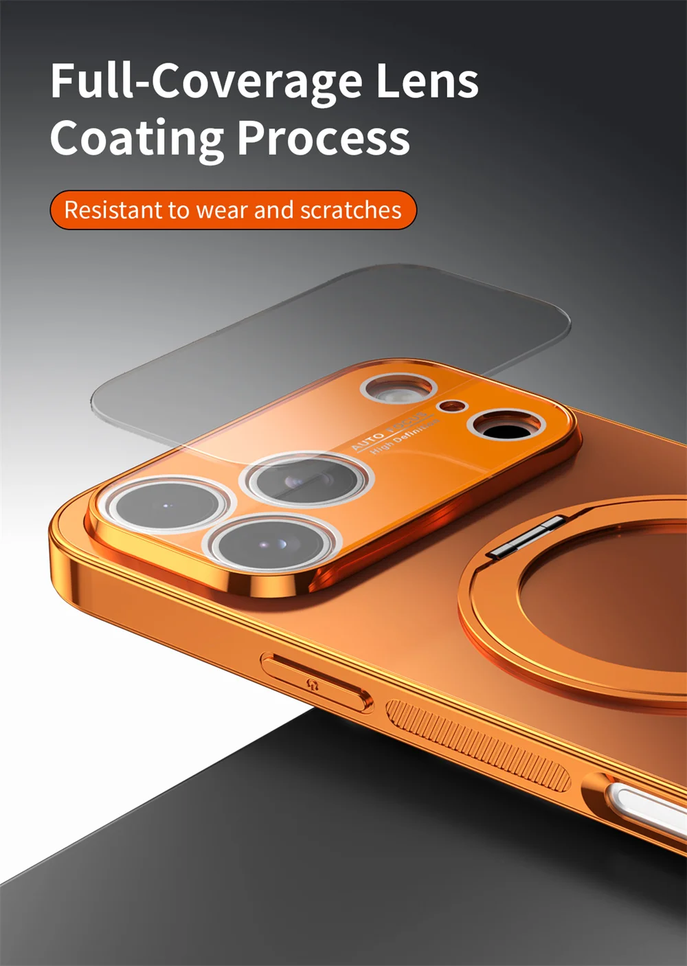 Magnetischer Ring, drehbarer, zusammenklappbarer Ständer, Handyhülle für iPhone 18 Pro Max, 17, 16, 15, 14, 13, mit Objektivschutz, einfarbige Hülle. – Detail 3