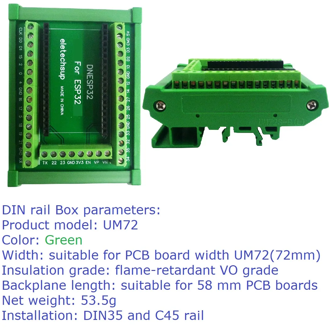 5PCS DIN Rail Mount Box with ESP-WROOM-32 DevKitC Expansion Board for DNESP32