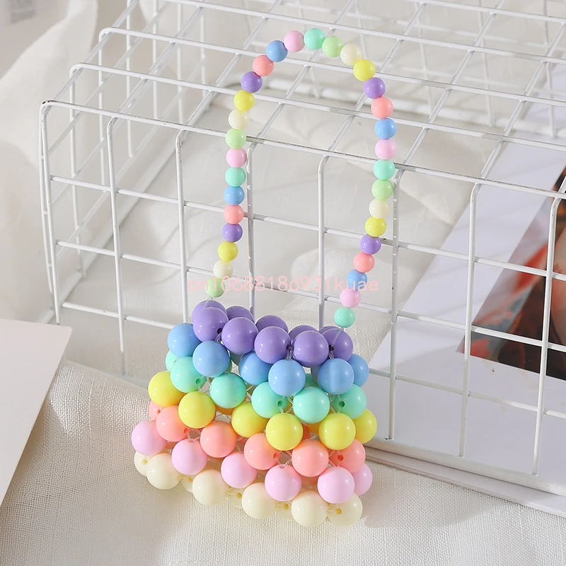 DIY Handmade Pearl Woven Tote Bags for Kids Girls Fashion Accessories Hand Bag Kawaii Baby Toddler Party Purse