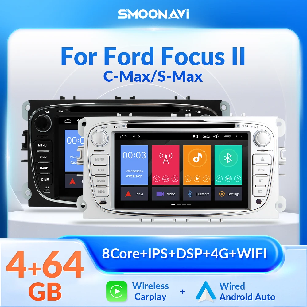 64GB Wireless Carplay Android 12 Car Radio Player For Ford Focus 2 3 MK2 Mondeo 4 Kuga Fiesta Transit Connect S-MAX C-MAX Galaxy