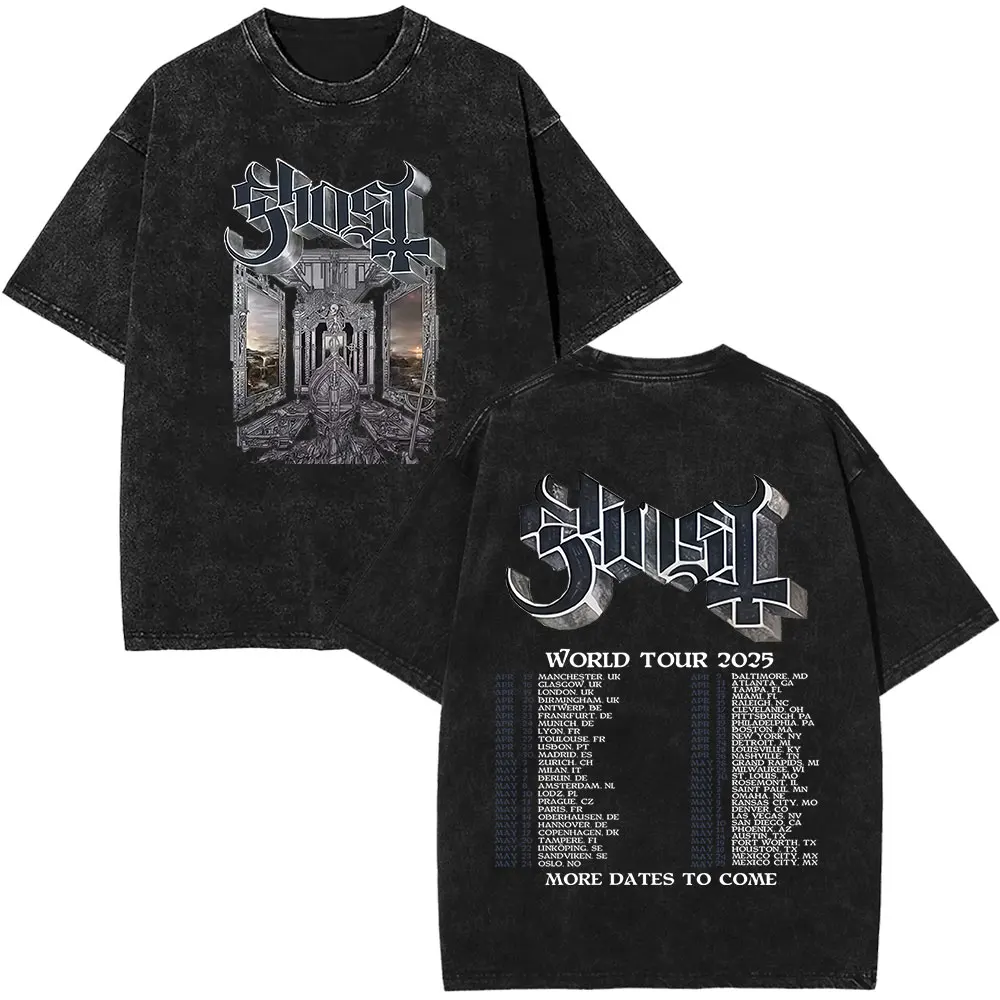 

Ghost Skeletour World Tour Альбом Ретро стираные футболки Мужчины Женщины Мода Harajuku Хип-хоп Футболки Высококачественная свободная повседневная футболка