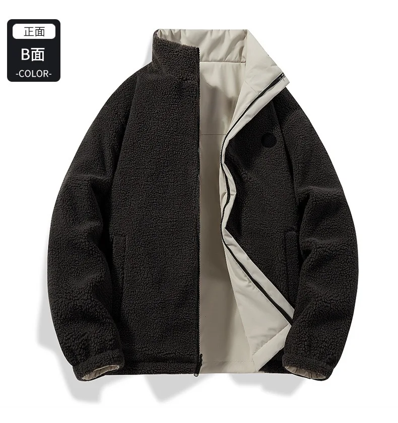 Winter new fashion solid color fleece-lined thickened warm windproof cotton jacket men's casual loose sports plus size coat