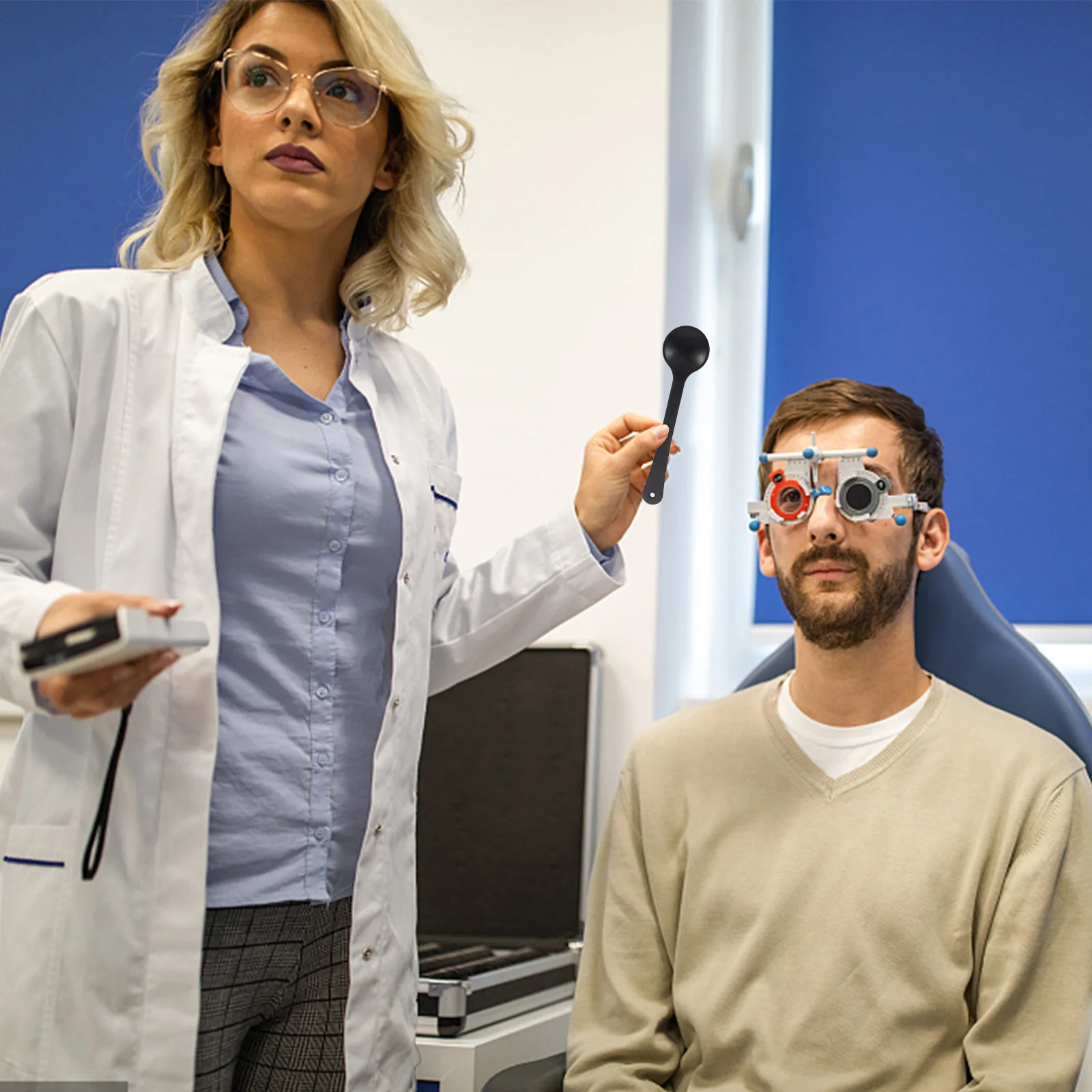 Cuchara oclusora de ojos de plástico, herramienta de prueba de visión portátil para examen ocular, escudo de optometría, placa de protección ocular compacta y duradera, escuela