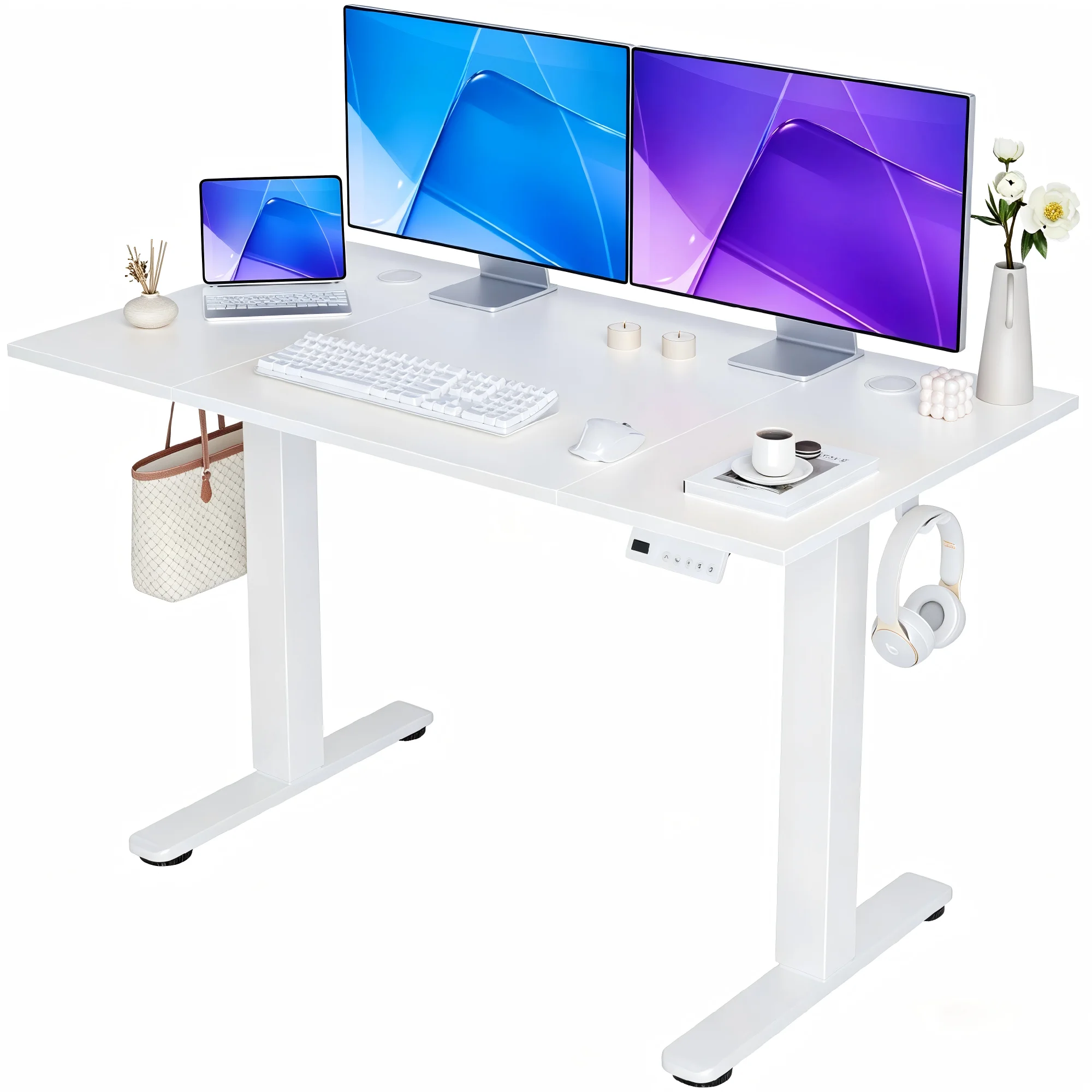 Seang Standing Desk Höhenverstellbarer Schreibtisch, Elektrischer Schreibtisch Höhenverstellbar, Stehpult mit 3 Memory-Funktion & 2 Kopfhörer,120x60cm/140x70cm/160x80cm