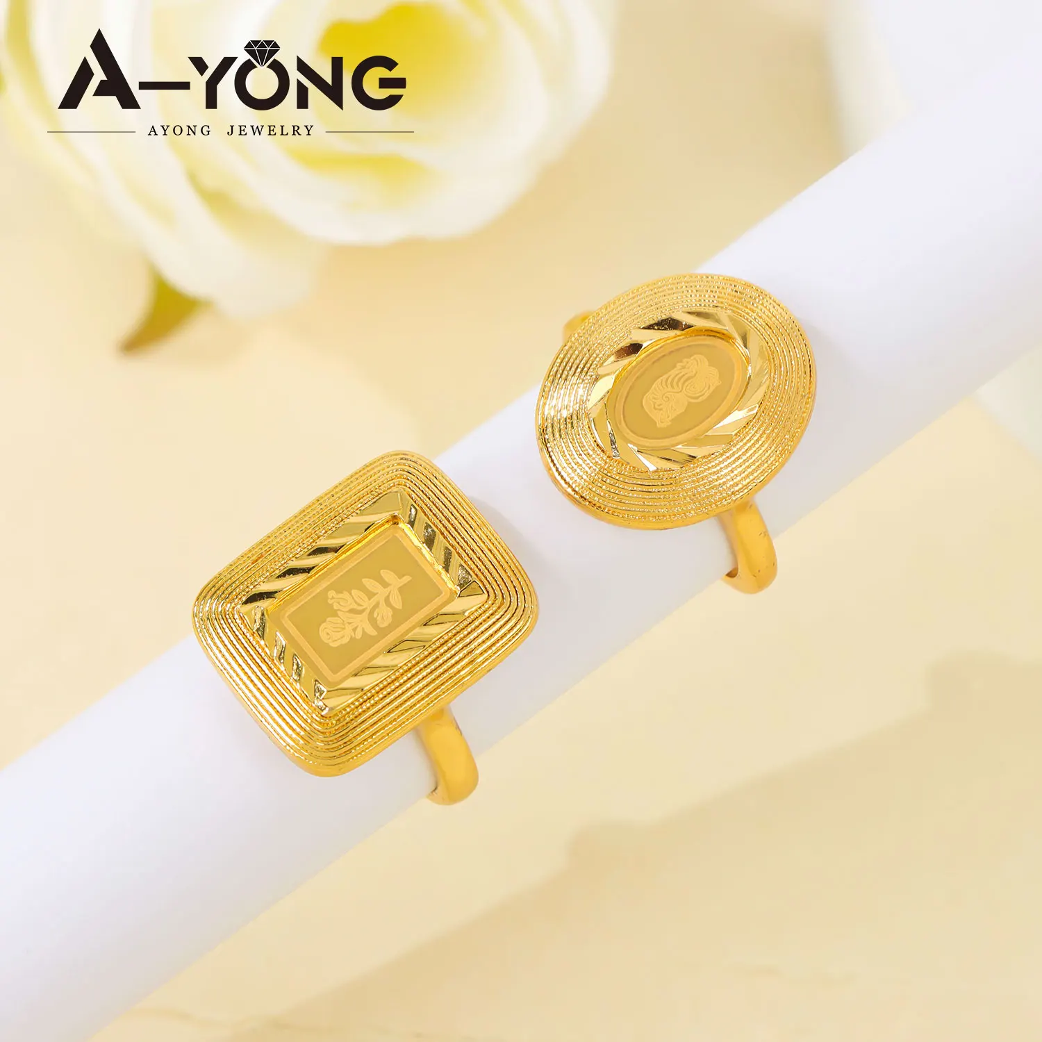 Arabische Braut-Eheringe 24k Vergoldet Nigeria Vintage Hochzeits-Bankett-Ring Oman Muslimische Frauen Event-Party-Schmuck – Detail 5