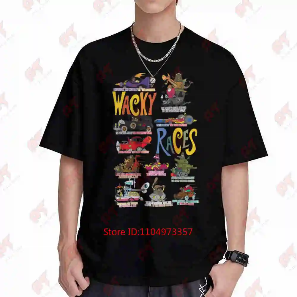 Wacky Races Retro Cartoon Characters Vehicles Short Sleeve Tee 100% Cotton T-Shirt