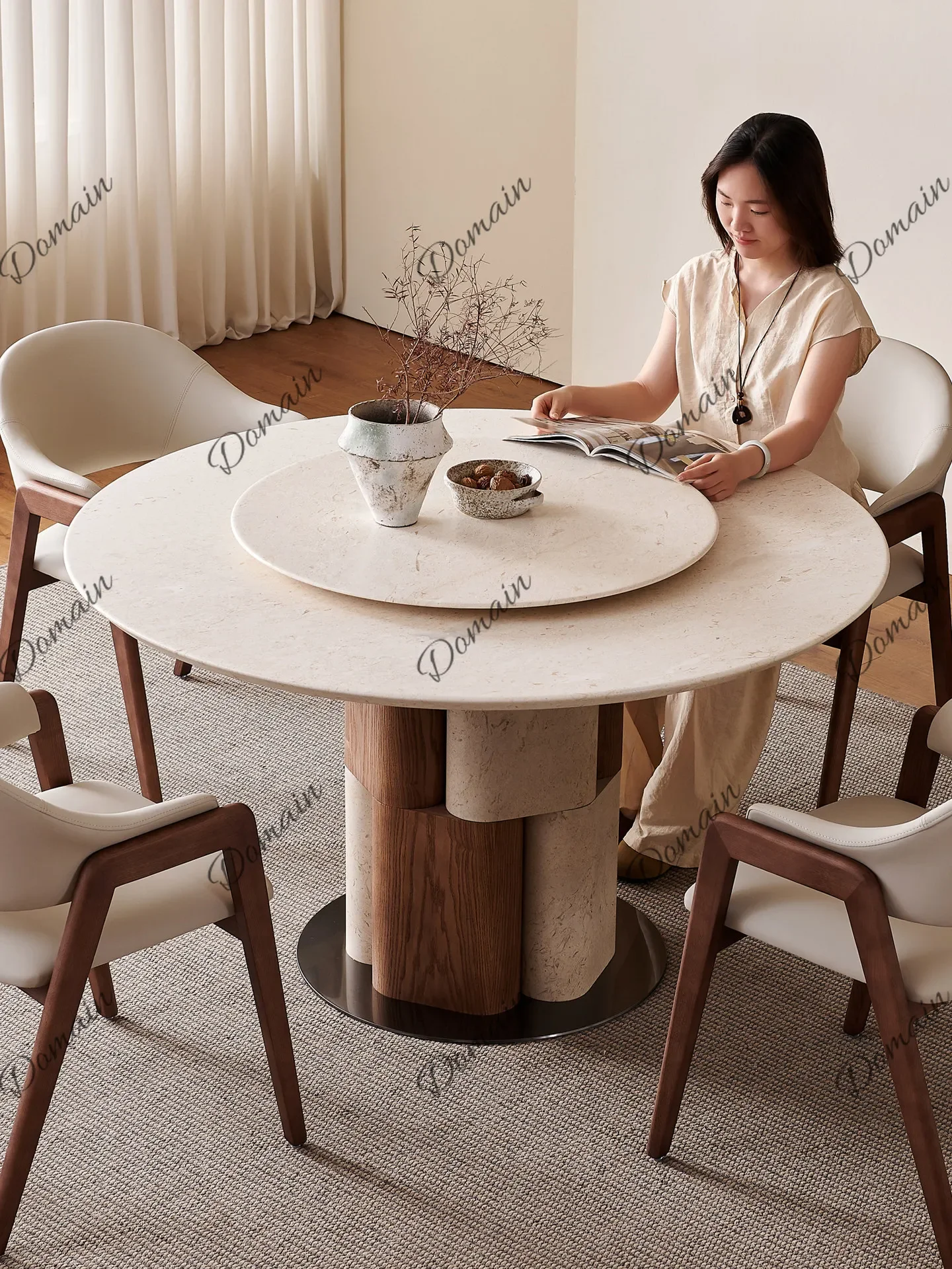 T81 Round Stone Slab Dining Table With Lazy Susan 2026 New Mid-Century Luxury Natural Marble Kitchen Table For Home