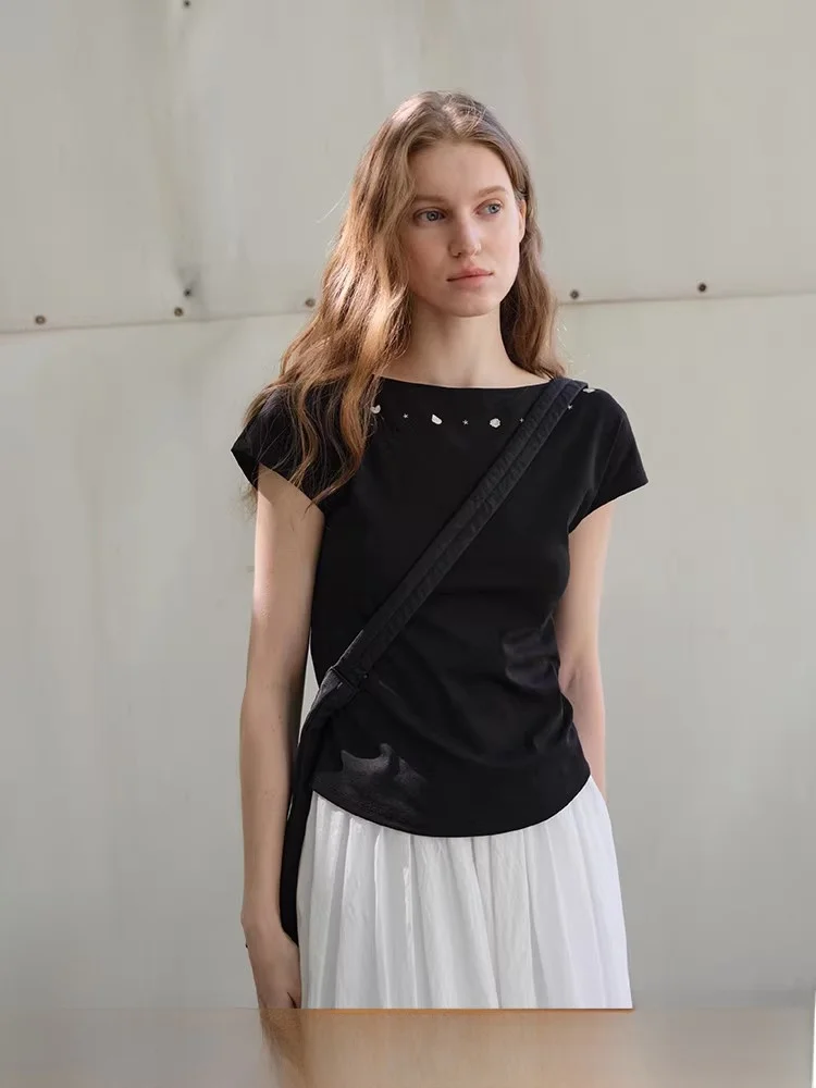 

Повседневная женская футболка с принтом на одно плечо и коротким рукавом, свободного кроя, с эффектом стройности, креативный дизайн