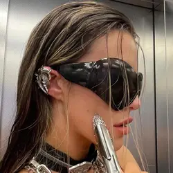 Oversized Futuristic Sunglasses for Women Men Rimless Y2K Sun Glasses Wrap Around Black Sun Glasses UV400 Protection Shades