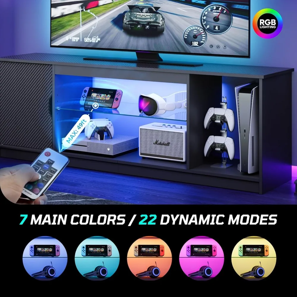 حامل تلفزيون LED من Bestier لتلفزيون 55/60/65 بوصة، مركز ترفيه الألعاب مع خزانة لـ PS5، Xbox، خزانة تلفزيون حديثة مع ضبط